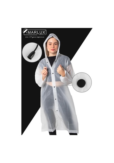 Marlux Unisex Su Rüzgar Geçirmez Kapüşonlu Çıtçıt Düğme Eva Yağmurluk - Beyaz - Siyah