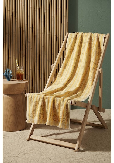 Sarı Retro %100 Pamuklu Plaj Havlusu 70x140 Cm