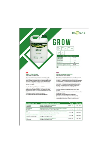 Biosas Grow 5 Lt Bitkisel Menşeli Sıvı Organik Gübre 5 Lt