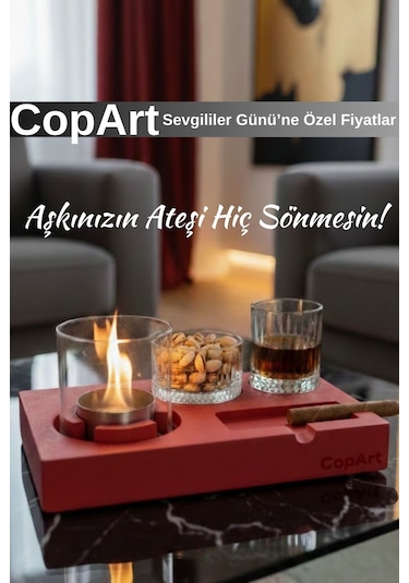 Elza Kırmızı Biyoetanol Masaüstü Şömine - 1 Lt Copart Yakıt Hediye