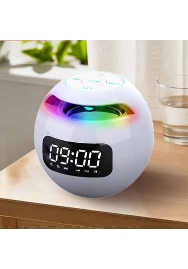 Dolıty Mini Ev Bluetooth Kablosuz Hoparlör Çalar Saat Beyaz-b