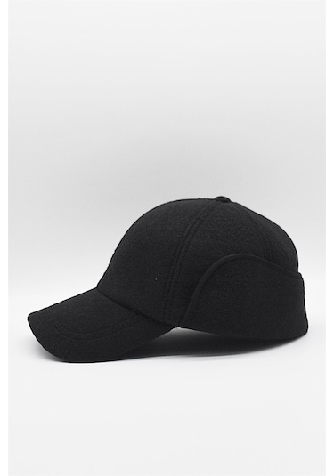 Erkek Siyah Yün Kışlık Kulaklı Kep Beyzbol Şapkası