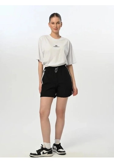 Kız Çocuk Nakışlı Oversize Tasarım Şort Takım-15775 Beyaz