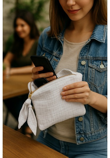 Müslin Dolgulu Doğal Makyaj Çantası Kozmetik Organizeri 20x15 Cm - Ztmcanta