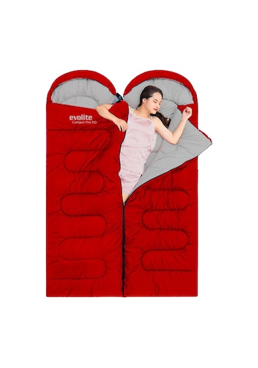 Evolite Camper Pro SQ Birleştirilebilir Kırmızı Uyku Tulumu 2 Kişilik Kırmızı