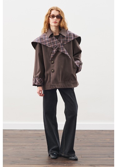 Greta Şal Detaylı Parka Ceket Kahverengi Kahverengi