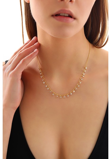 925 Ayar Gümüş Küçükten Büyüğe Sıralı Zirkon Taşlı Kolye Altın