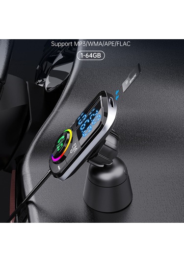 Cbtx Bluetooth Araç Fm Verici Ses Adaptörü Alıcı Pd Ve Qc3.0 Bluetooth Araç Adaptörü Renkli Led Arkadan Aydınlatmalı