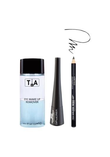 Tca Studio Make Up Tca Studio Make Up 3’lü Makyaj Seti - Göz Makyaj Temizleyicisi 150 ML + Eyeliner + Dipliner