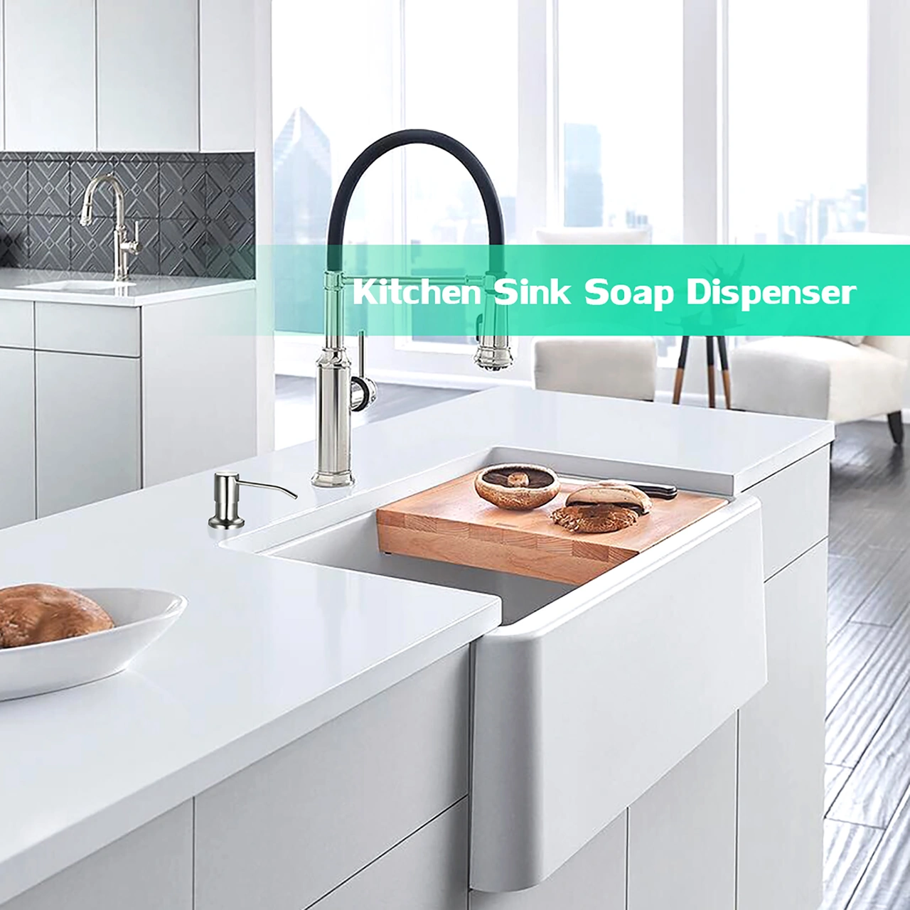Hombey 300ml 304 Paslanmaz Çelik Sabun Dağıtıcı, Mutfak Lavabo Banyo Lavabosu Kullanıma Hazır, Kolay Kurulumlu El Sabunu Depolayıcı Gümüş