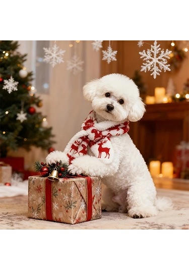 Elmpaly Mavi L Desenli Yumuşak Tüylü Köpek Atkı Kazak Yelek Kışlık