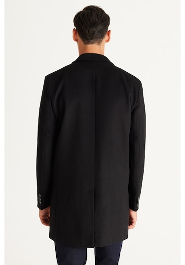 Ac&Co / Altınyıldız Classics Erkek Sıyah Standart Fit Normal Kesim Mono Yaka Yünlü Palto Siyah