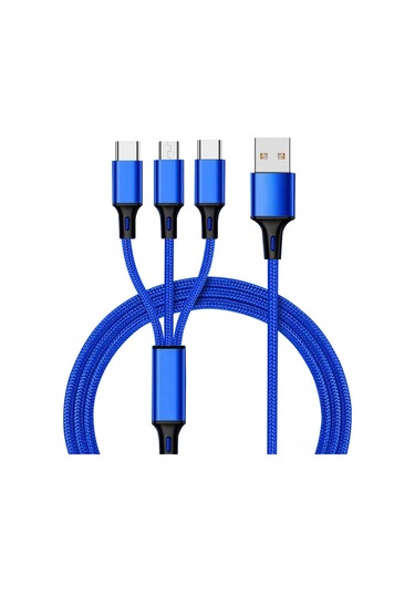 Mufunye 1.2m Siyah Nylon Örgü 3'lü Kablosu - 2.4a Hızlı Şarj - Type-c, Micro Usb Ve İphone Uyumlu - Dayanıklı Ve Esnek Tasarım