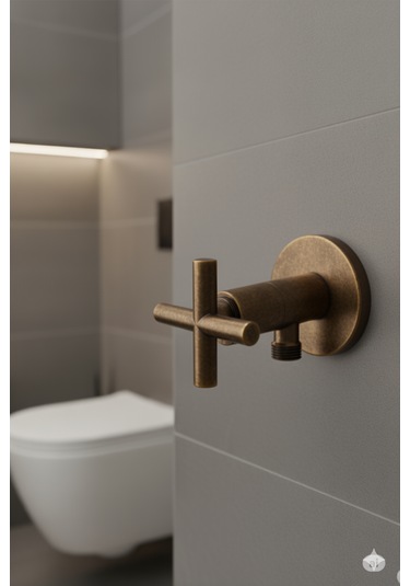 00-51 Pirinç Tabancalı Wc Taharet Matik Ve Pirinç Ara Musluğu Siyah Gold Krom Antik Antik