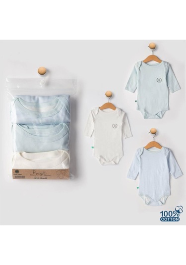 Babydonat 3'lü Naturel Bebek Badi Zıbın -%100 Pamuk Mavi