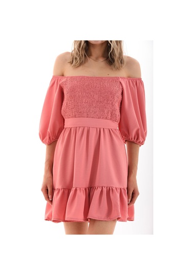 Kallima Fırfırlı Diz Üstü Balon Kol Pudra Aerobin Elbise - 90 Cm