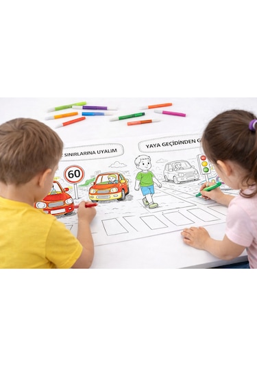 Trafik Kurallarını Öğreniyorum Boyama Rulosu Eğitici Dev Boyama Kağıdı