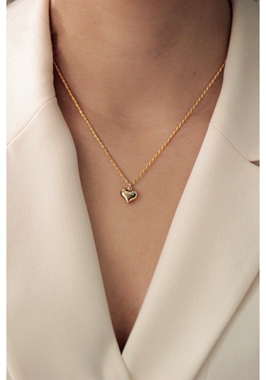 Diamine 14 Ayar İnce Altın Halat Burgu Kalp Kolye