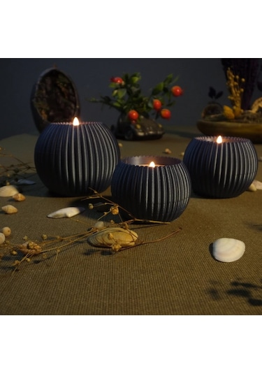 3 Lü Tealight Mumluk Seti Dekoratif Ev & Salon Mumluğu Hediyelik Set Koyu Gri