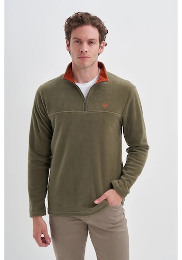 Cazador Yarım Balıkçı Yaka Kalın Polar Regular Fit Sweatshirt-56320 Yeşil