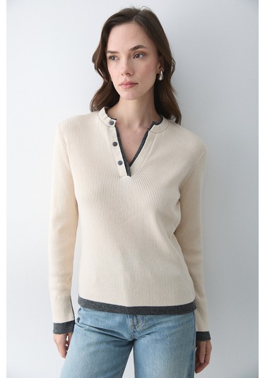 Vanilya - Antrasit 2 Patlı Düğmeli Kazak - 251023 Vanilya - Antrasir