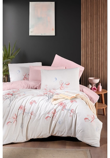Mystory Home Lastikli Çarşaflı Çift Kişilik Nevresim Takımı Papavera Gülkurusu - Pembe