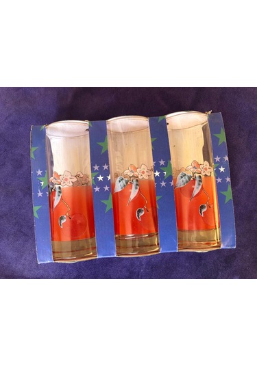 3lü Nostaljik Cam Su Bardağı - İçki Şerbet Bardak Seti