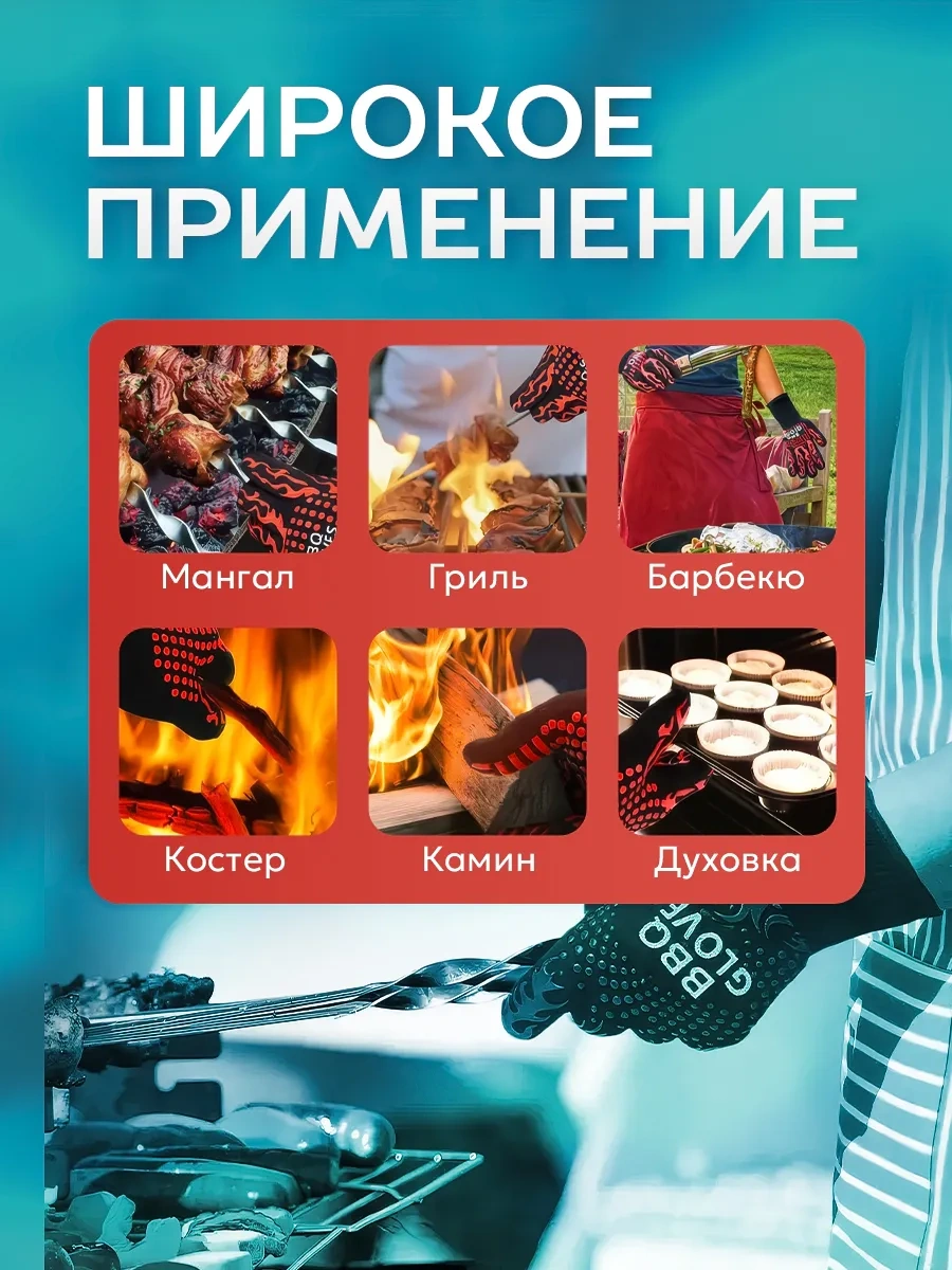 Urm Barbekü Ve Izgara İçin Ateşe Dayanıklı, Çift Katmanlı Eldivenler 144276881