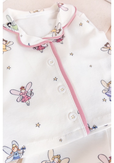 Babymod Bebe Yaka Önden Düğmeli Melek Desenli Kız Bebek Pijama Krem