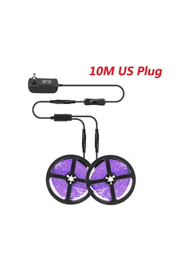 Uv Led Işık Şeridi Esnek Led Şerit Işık Ultraviyole Uv Lamba 385-400nm Siyah Işık 2835 Smd Dc12v Glow Parti Için Led Şerit 10m Us Plug