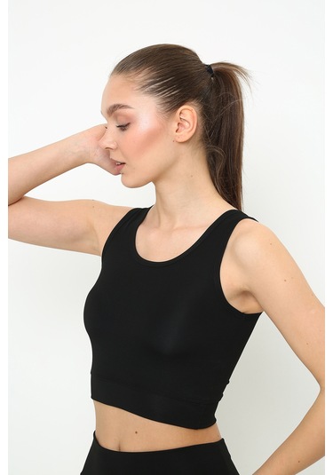 Askılı Body Crop Top Üst - Siyah Siyah