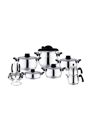 Pierre Cardin Crown 18 Parça Çelik Tencere Seti Siyah Çelik