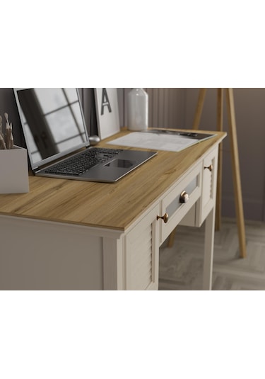 Valena Çalışma Masası 2 Dolap 1 Çekmeceli Panjur Kapaklı Mdf Profil Ayaklı 132 Cm Kahverengi