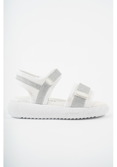 Muggo Cruz Garantili Günlük Ortopedik Hafif Taban Simli Ve Cırtlı Kız Çocuk Sandalet Beyaz
