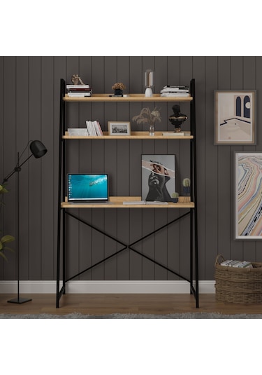 Metal Kitaplıklı Çalışma Masası-metalkçm01-safir Meşe Safir Meşe