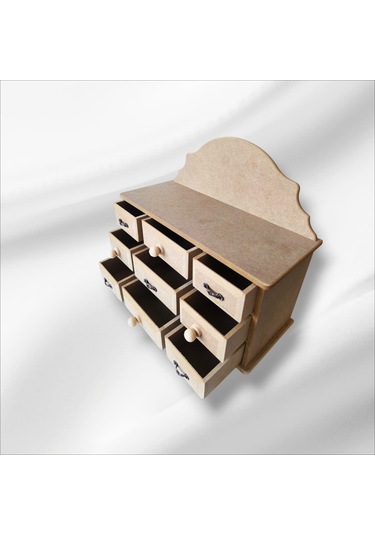 Ahşap-boyanabilir-9çekmeceli-çok Amaçlı Takı Ve Makyaj Kutusu