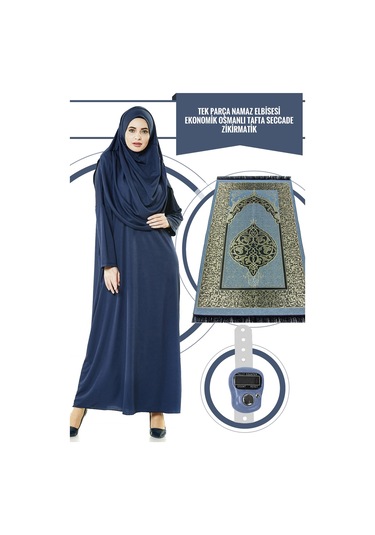 Tek Parça Namaz Elbisesi - Lacivert - 5015  ve  Seccade  ve  Ziki Lacivert