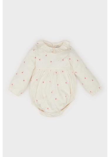 DeFacto Kız Bebek Yenidoğan Floral Uzun Kollu Çıtçıtlı Body D9092A525SPER233 Ekru