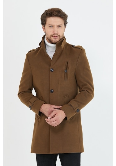 Erkek Taba Dar Kesim Dik Yaka Uzun Kaşe Kaban-Taba