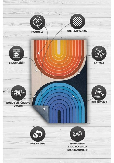 Homshtag Gecem Ve Gündüzüm Ying Yang Halı Renkli Oturma Odası Halısı Çok Renkli