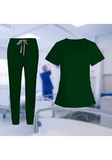 Suntek Hemşire İş Elbisesi Hemşirelik Koyu-yeşil-m