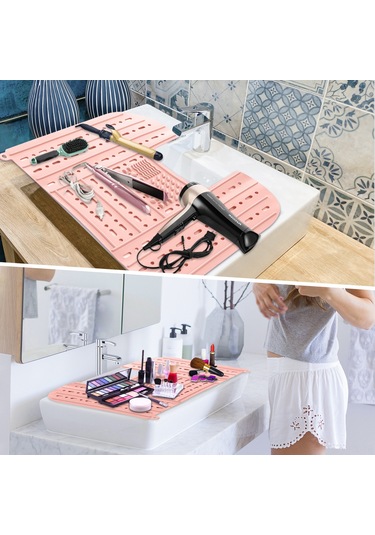 Reedark Silikon Lavabo Kapağı Çok Amaçlı: Katlanabilir Makyaj Fırça Temizleme Matı - 55.5x42.5 Cm Siyah Siyah