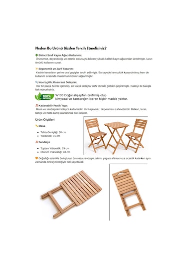 Balkon Bahçe Mutfak 3'lü Bistro Set Katlanır Masa Sandalye