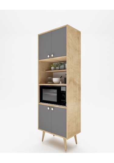 Floradesign Lavin180 Çok Amaçlı Dolap /fırın Dolabı /mutfak Organizeri Meşe+antrasit
