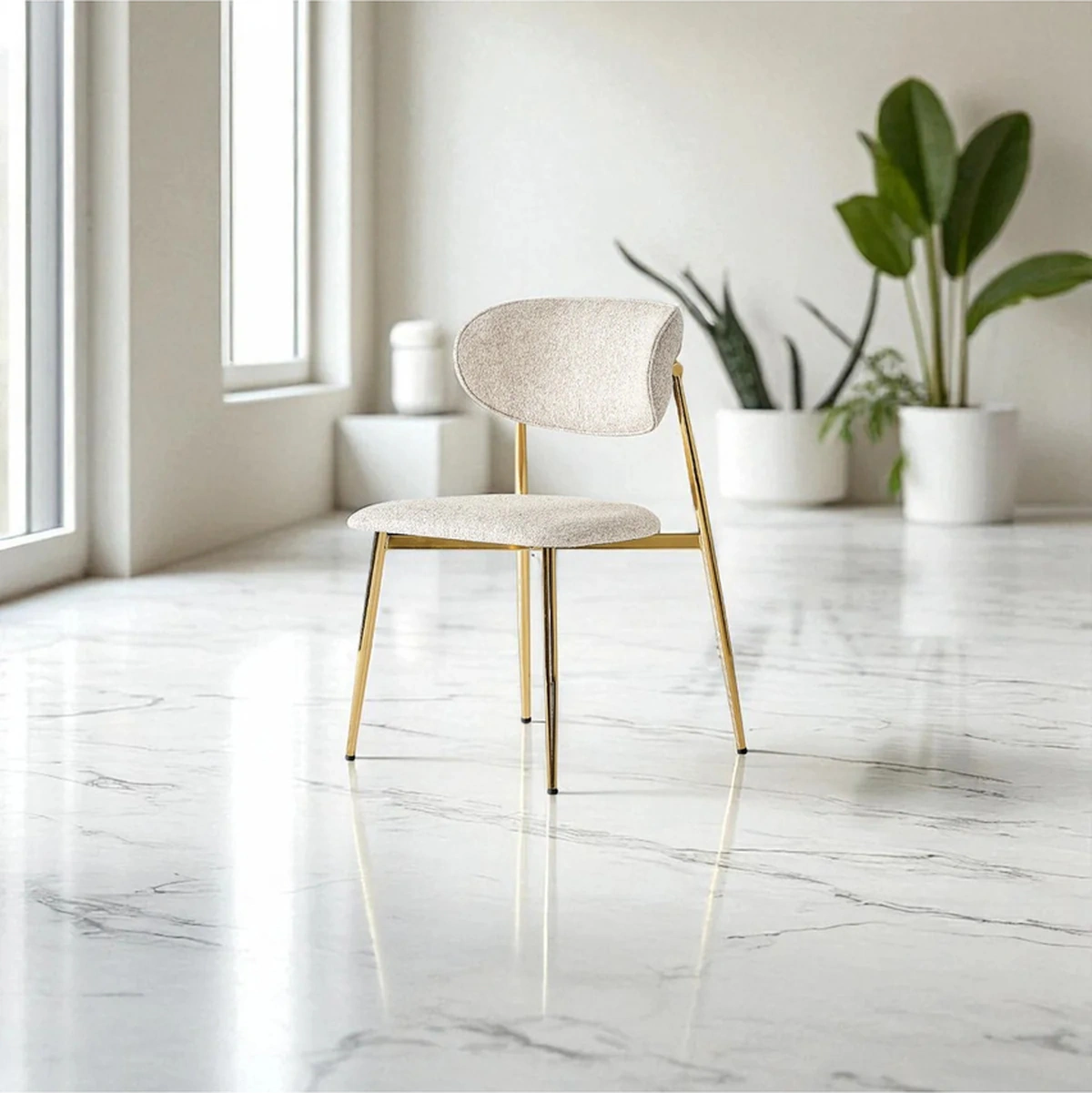 Dengema Laila S80 Sandalye Krem Kumaş, Gold Metal Ayak Krem - Gold Ayak