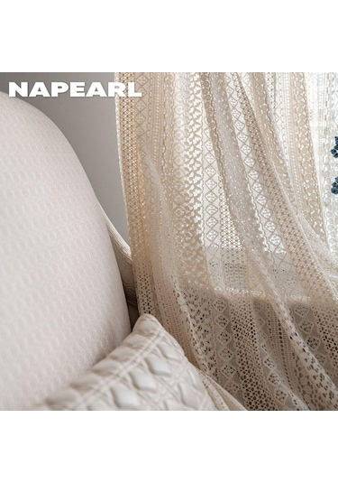 1 Adet Napearl Brokar Pamuk Çözgü Örme Zanaat Perde Püsküller İle Oturma Odası Yatak Odası Ev Dekor İçin W150cm X L240cm Bej