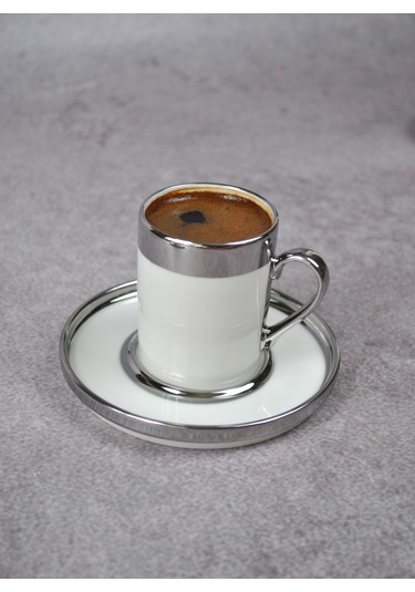 6 Kişilik 12 Parça Porselen Türk Kahve Fincan Takımı 110 Ml Sılve