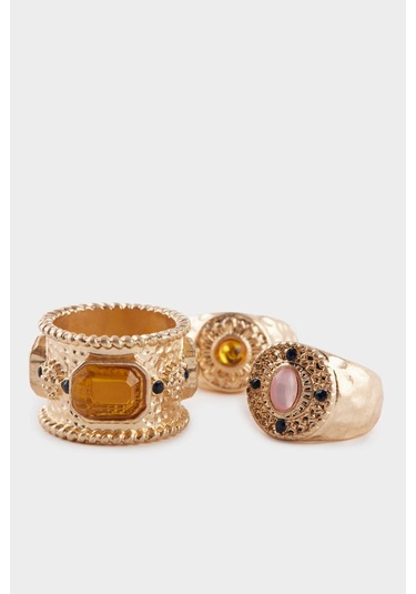 Defacto Kadın 3lü Taşlı Gold Yüzük F6831axnskr1 Çok Renkli
