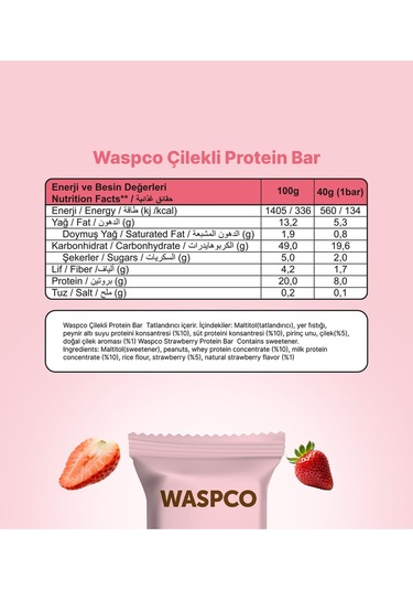 Waspco Protein Bar Karma Kutu 40 G 12 Adet Çilekli Ve Kurabiye Aromalı