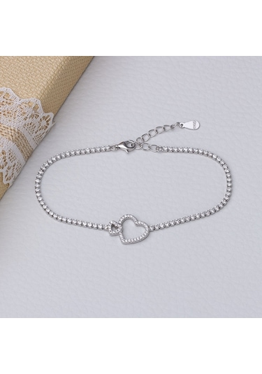 Kalp Model 925 Ayar Gümüş İnce Suyolu Kadın Bileklik Gümüş
